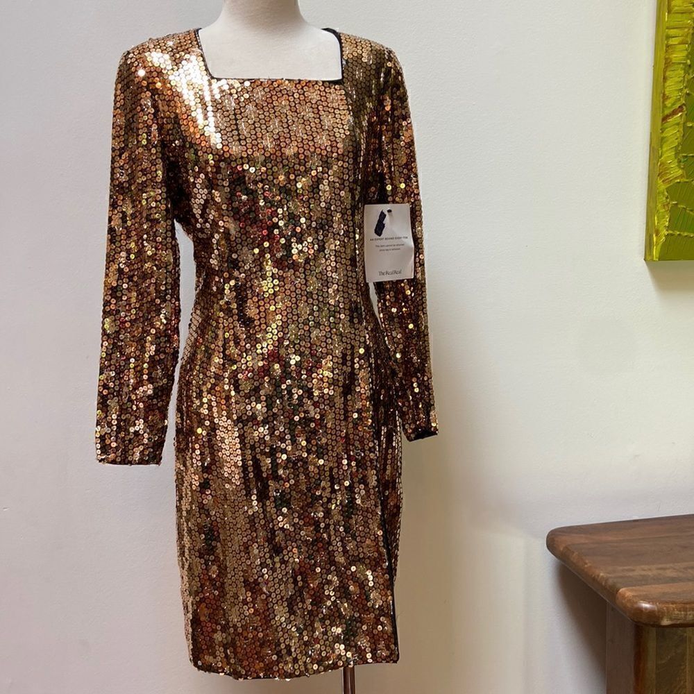 Giorgio Armani Gold Sequin Mini Dress Size 10